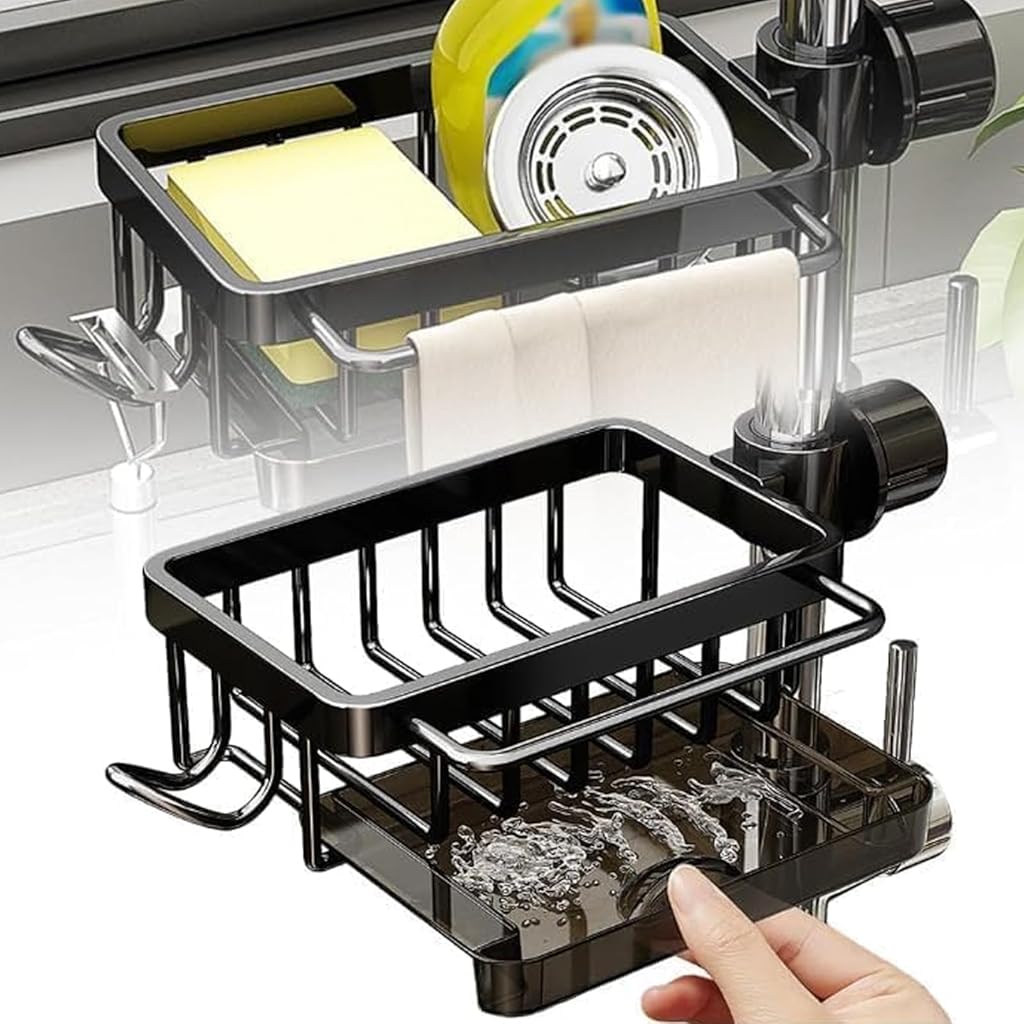 HASTHIP® Kitchen Sink Organizer Dish Sponge Holder for Sink Faucet Drain Rack with Pull-out Drip Tray Kitchen Accessories Holder Metal Wire Aluminum Faucet Organzier Storage Rack Mop Holder HASTHIP® Kitchen Sink Organizer Dish Sponge Holder for Sink Faucet Drain Rack with Pull-out Drip Tray Kitchen Accessories Holder Metal Wire Aluminum Faucet Organzier Storage Rack Mop Holder
